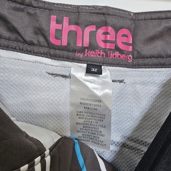 Three by Keith Lidberg Boardshorts Blue Gray Striped Graphic Hybrid Swim Trunks - Picture 9 of 11